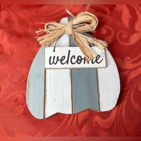 “Welcome” NEW All to Fall Rustic Farmhouse Style Wood Pumpkin - Picture 4 of 7